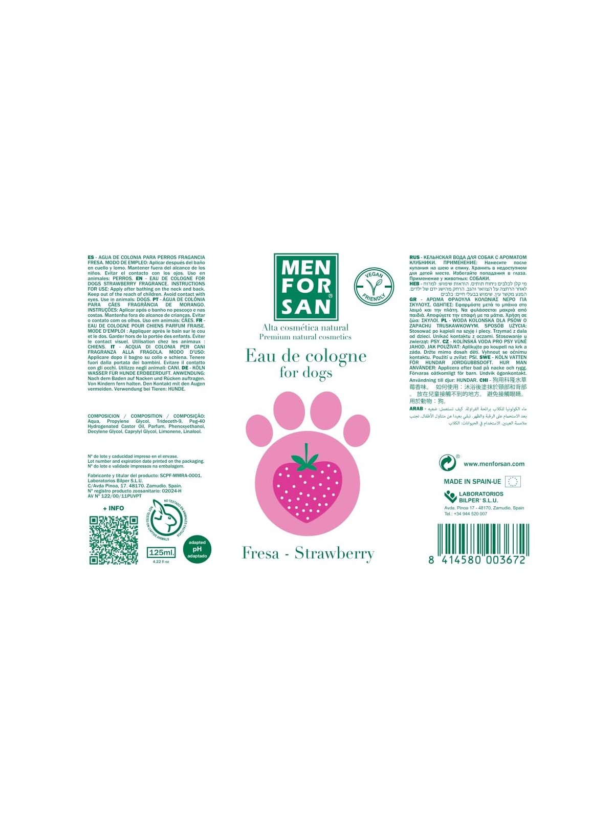 Eau de Cologne per cani Men For San fragola 125ml unisex