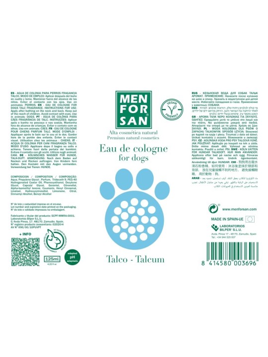Fragranza per cani EAU DE COLOGNE FOR DOGS talco 125ml
