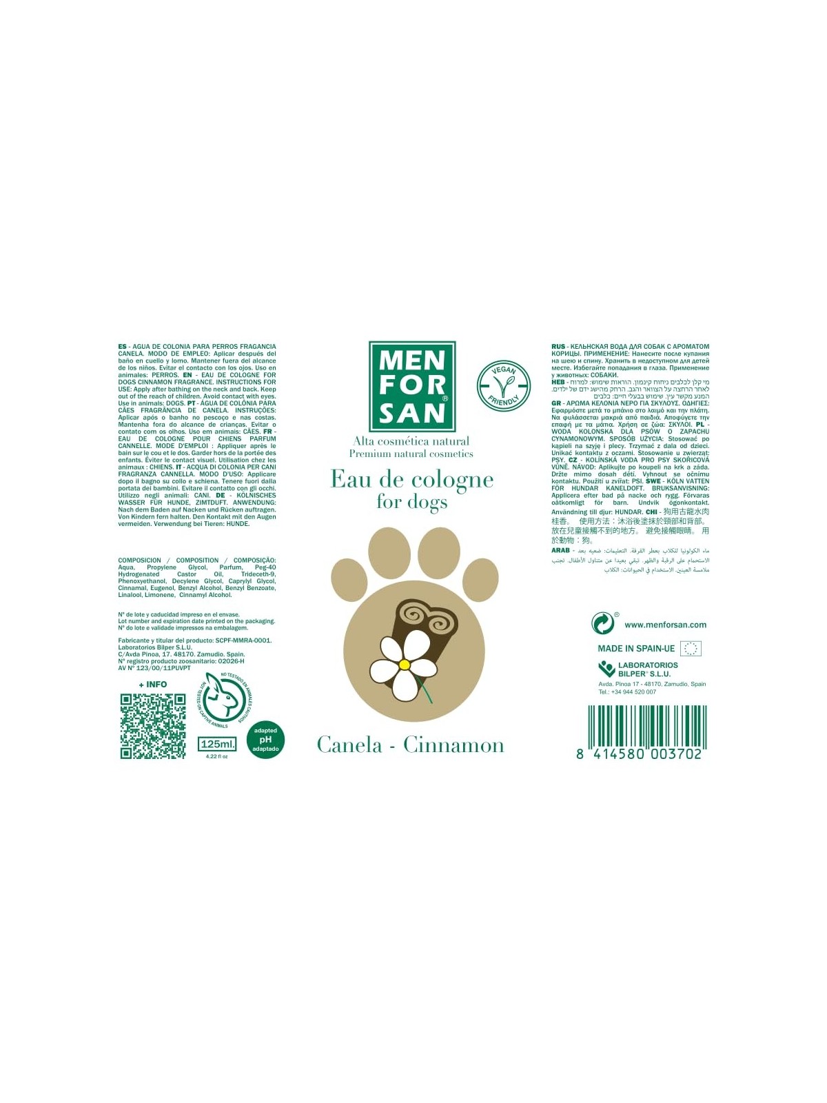 Profumo per cani Men For San ACQUA DI COLONIA PER CANI canela 125ml unisex