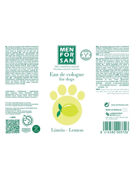 Profumo unisex per cani Men For San ACQUA DI COLONIA PER CANI limone 125ml
