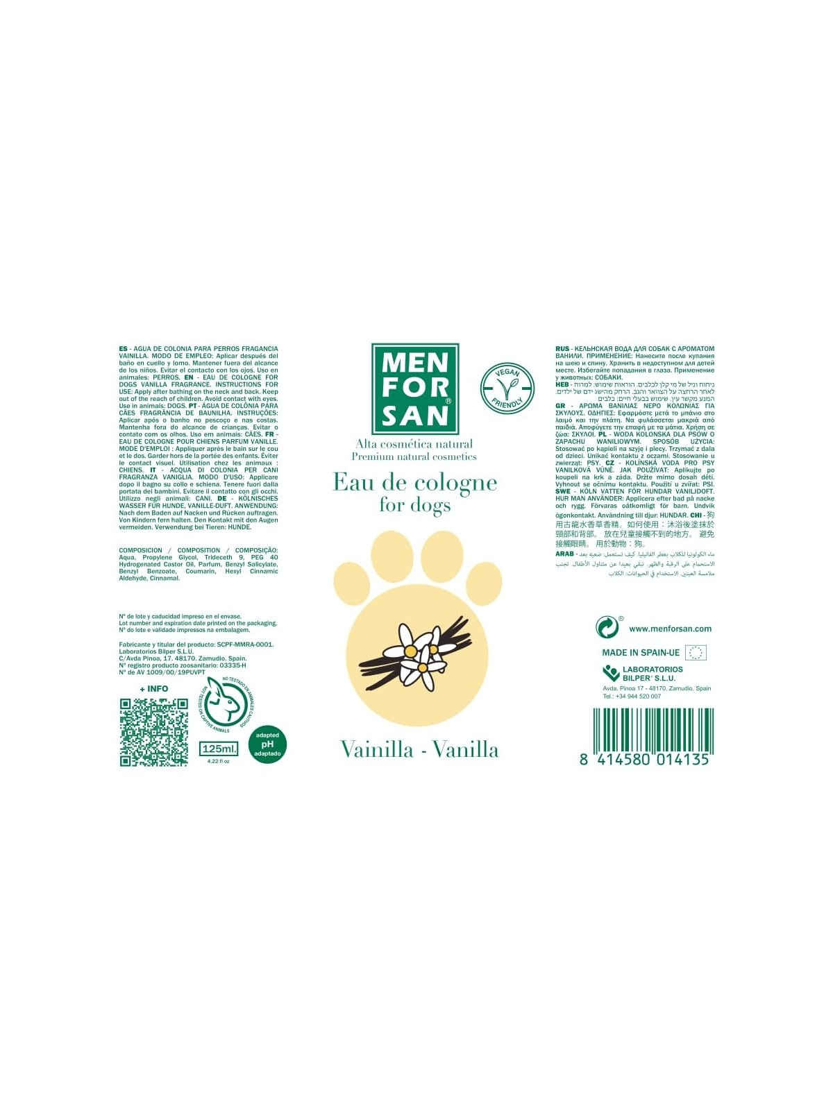 Profumo unisex alla vaniglia per cani Men For San 125ml