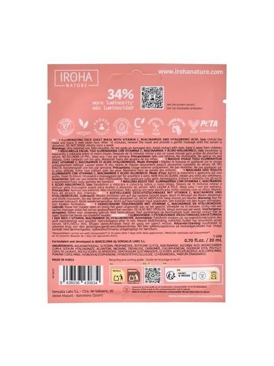 Iroha MASCHERA DI TESSUTO illuminante vitamina C HA 1 unit donna