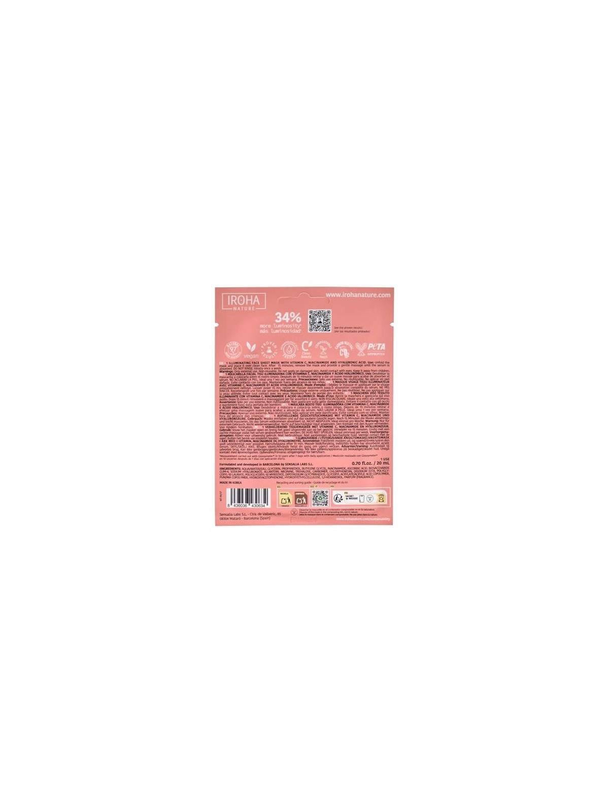 Iroha MASCHERA DI TESSUTO illuminante vitamina C HA 1 unit donna