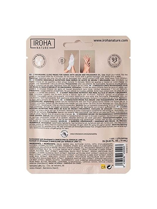 Maschera nutriente per le mani Iroha ARGAN e MACADAMIA 1 unitï¿½ï¿½