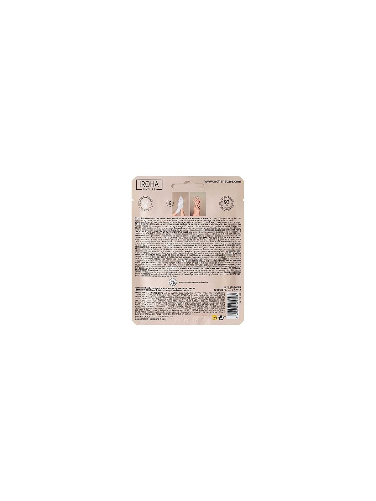 Maschera nutriente per le mani Iroha ARGAN e MACADAMIA 1 unitï¿½ï¿½