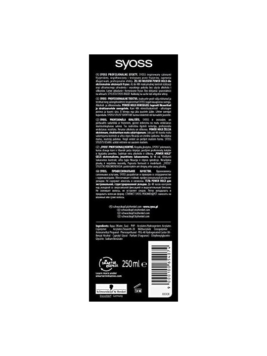 Syoss Gel per capelli per uomo Power Hold 5 Gel modellante 250ml Uomo