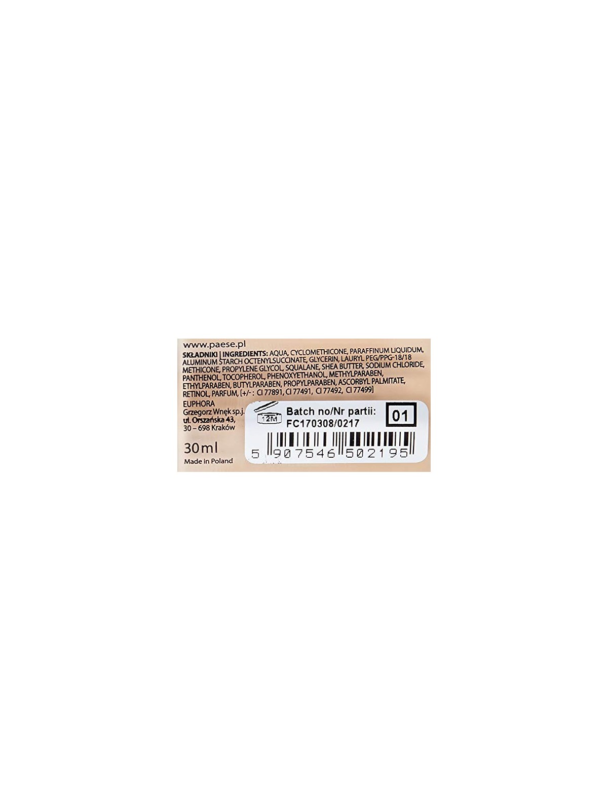 Fondotinta fluido coprente PAESE Long Cover 01 Light Beige 30ml
