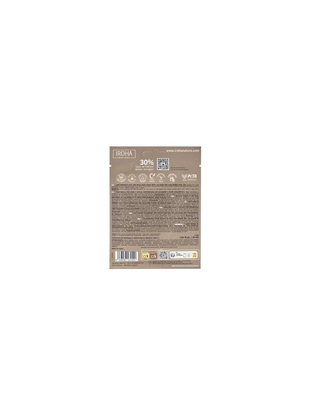 Iroha 100% COTTON FACE & NECK MASK with collagen anti-aging