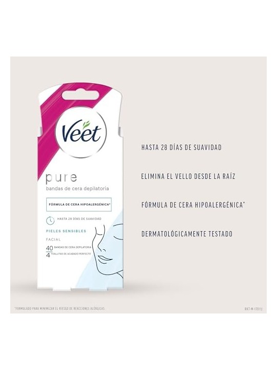 Veet PURE WAX BANDS pelle sensibile viso 40 unit donna