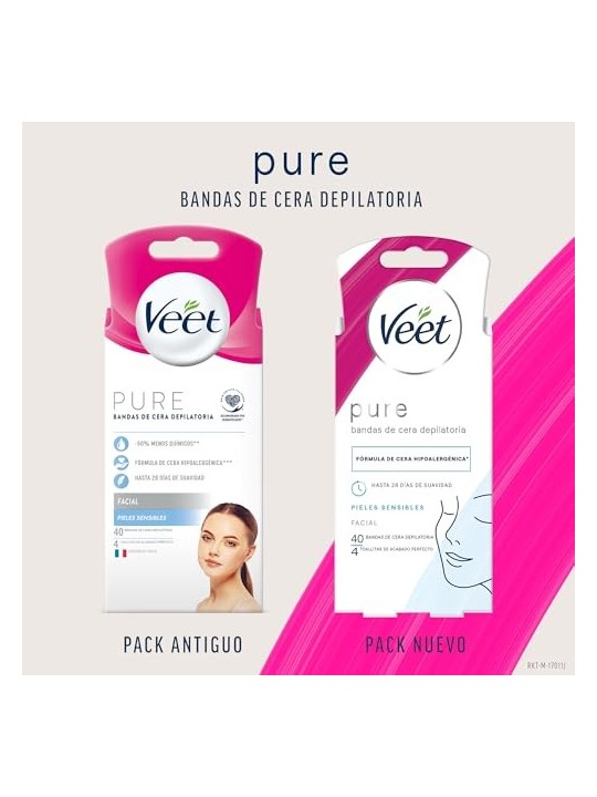 Veet PURE WAX BANDS pelle sensibile viso 40 unit donna
