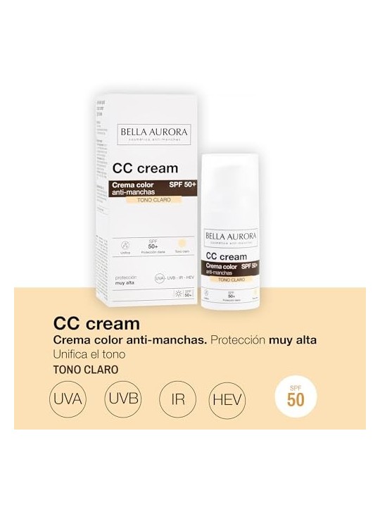 Bella Aurora CC CREAM antimacchie SPF50 tono chiaro donna