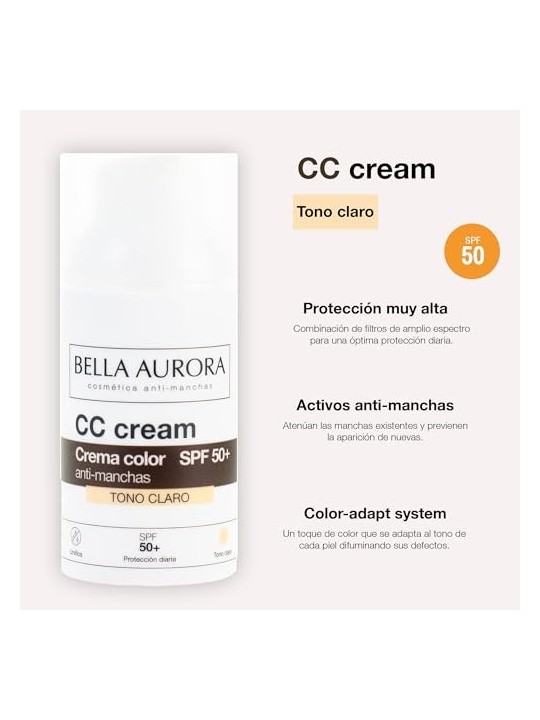 Bella Aurora CC CREAM antimacchie SPF50 tono chiaro donna