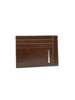 Piquadro Blue Square Leather Card Holder in Mahogany Unisex