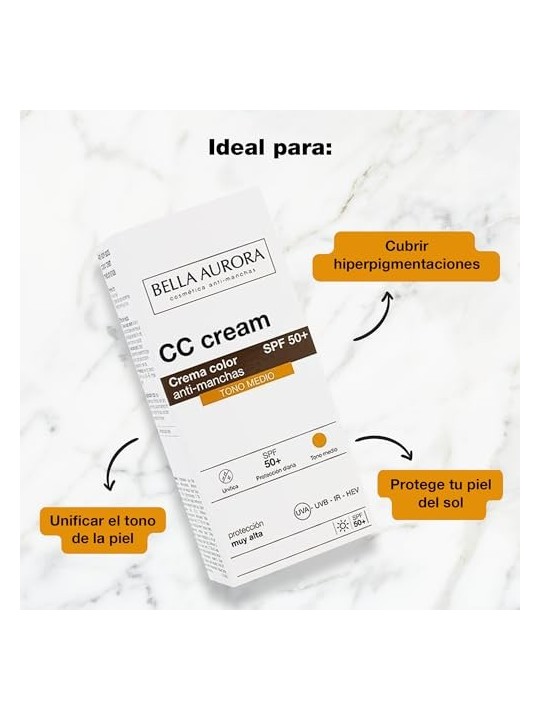 Bella Aurora CC CREAM antimacchie SPF50 tono medio donna