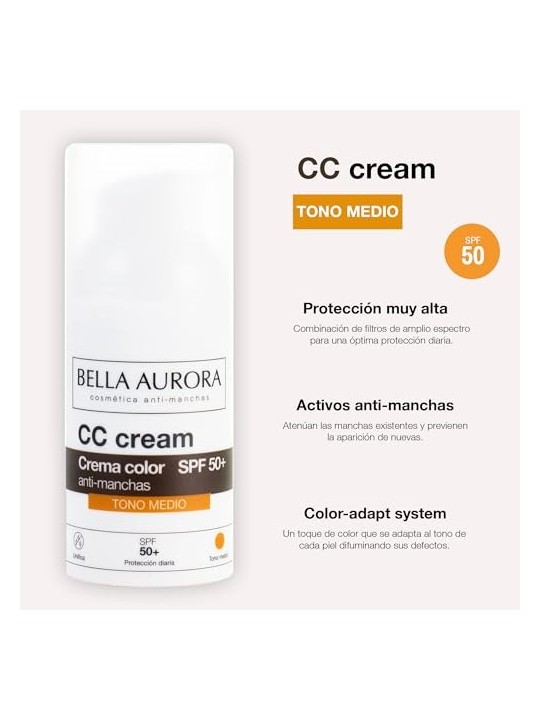 Bella Aurora CC CREAM antimacchie SPF50 tono medio donna