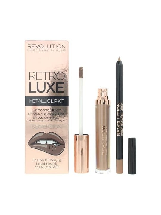 Set Makeup Revolution Retro Luxe Rossetto Liquido Metallico Sovereign 55ml e Matita Labbra Sovereign 1g Donna