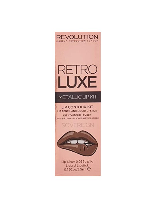 Set Makeup Revolution Retro Luxe Rossetto Liquido Metallico Sovereign 55ml e Matita Labbra Sovereign 1g Donna