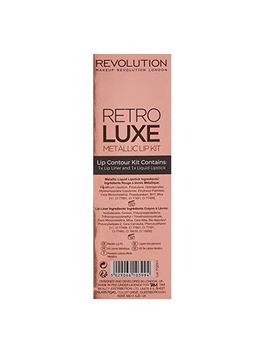 Set Makeup Revolution Retro Luxe Rossetto Liquido Metallico Sovereign 55ml e Matita Labbra Sovereign 1g Donna