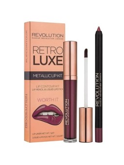 Set Makeup Revolution Rossetto Liquido Metallico Retro Luxe Worth It 55ml e Matita Labbra Retro Luxe Worth It 1g donna