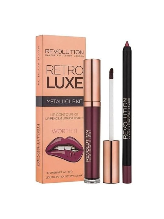 Set Makeup Revolution Rossetto Liquido Metallico Retro Luxe Worth It 55ml e Matita Labbra Retro Luxe Worth It 1g donna