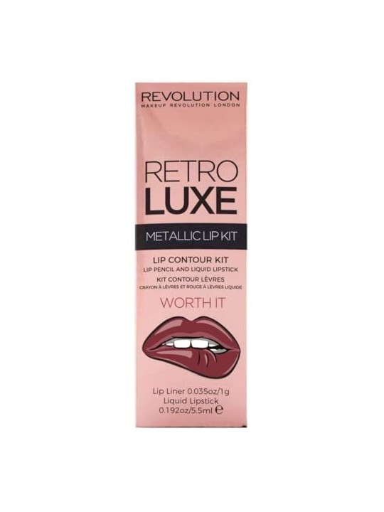 Set Makeup Revolution Rossetto Liquido Metallico Retro Luxe Worth It 55ml e Matita Labbra Retro Luxe Worth It 1g donna