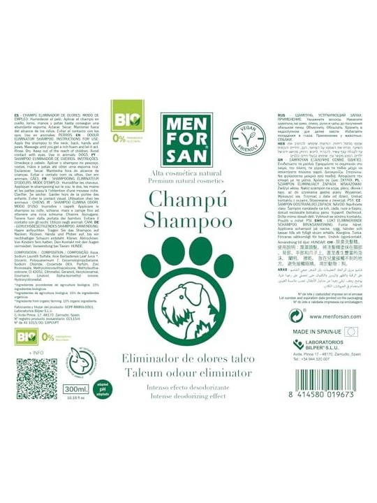 Shampoo PERRO eliminador de olores talco 300ml unisex
