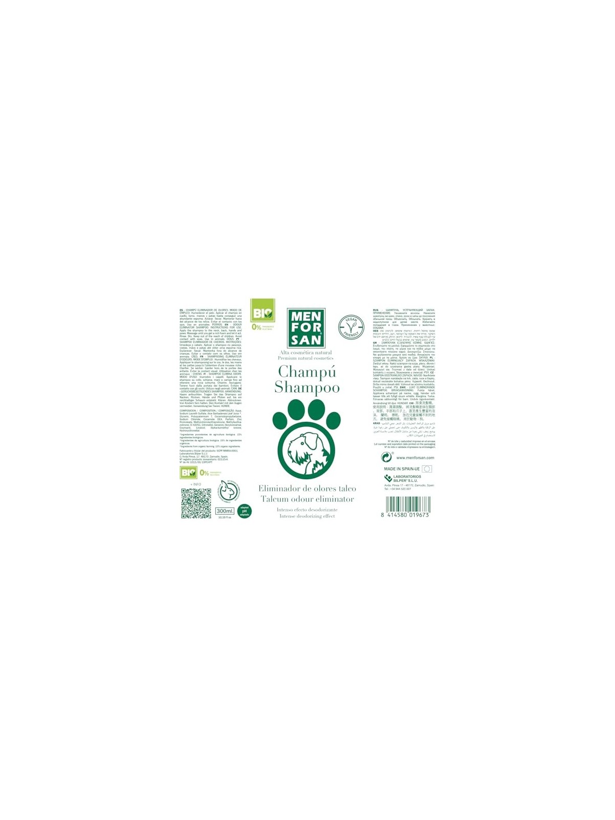 Shampoo PERRO eliminador de olores talco 300ml unisex