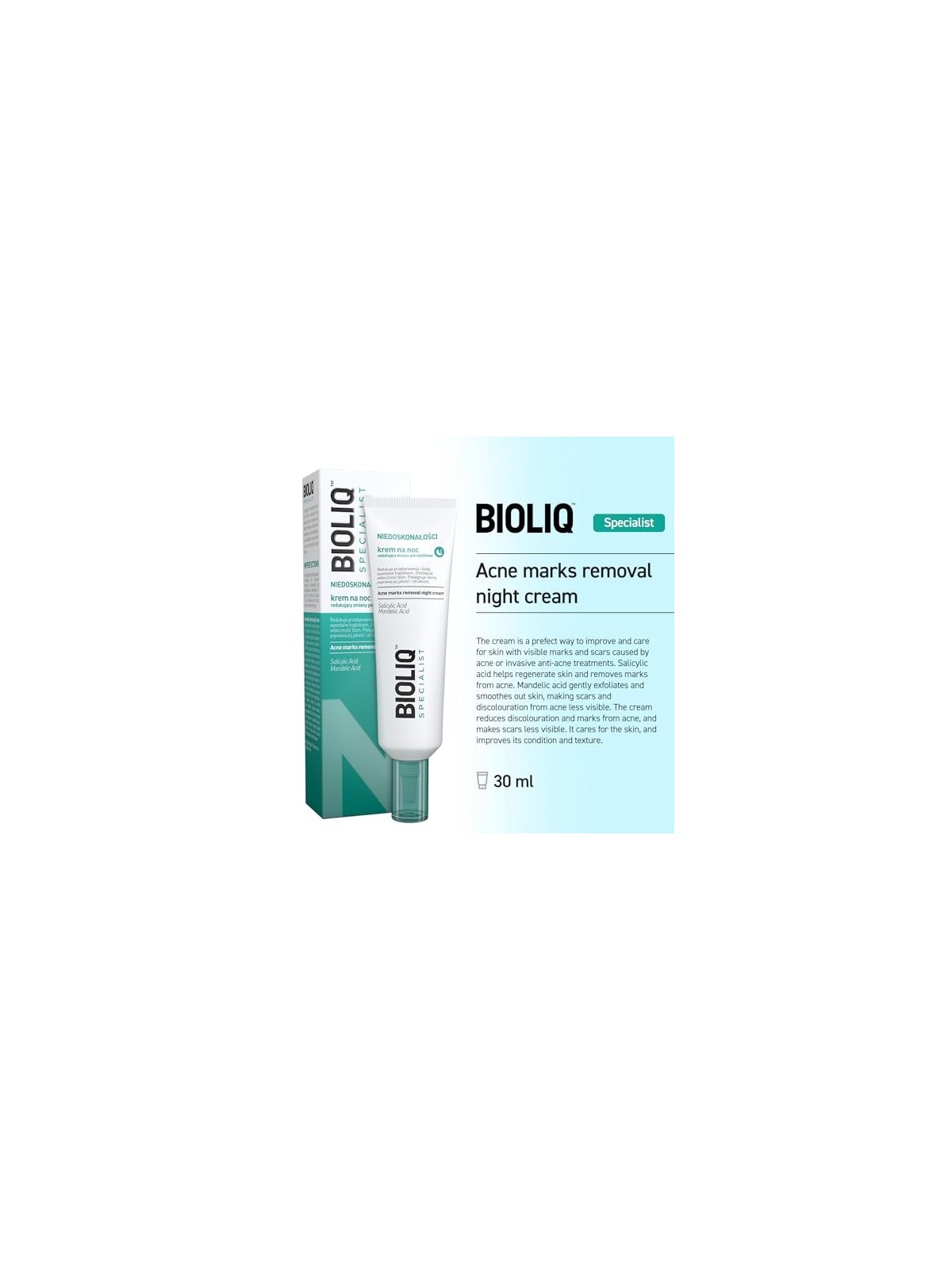 BIOLIQ Crema notte specialistica che riduce le lesioni dell'acne 30ml