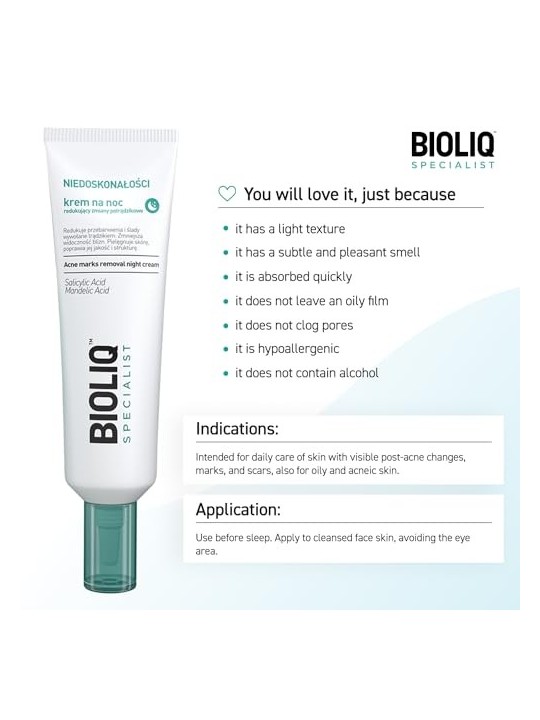 BIOLIQ Crema notte specialistica che riduce le lesioni dell'acne 30ml