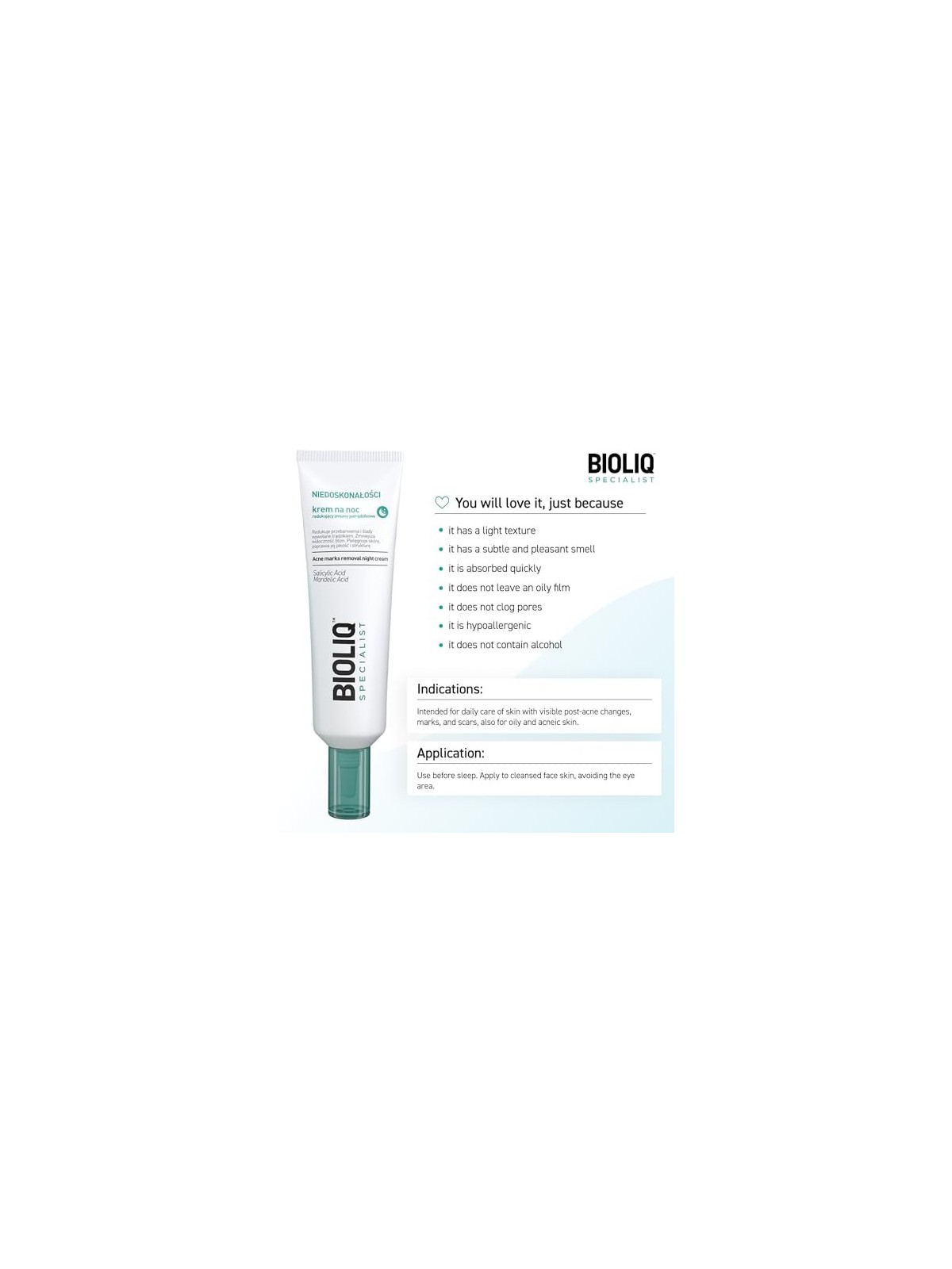 BIOLIQ Crema notte specialistica che riduce le lesioni dell'acne 30ml