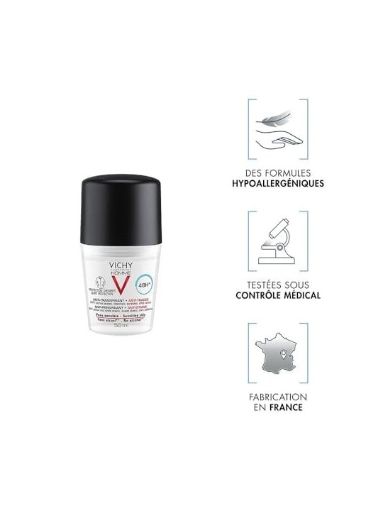 Vichy Homme 48H Anti-Transpirant Deo Roll-On uomo 50ml Anti-Traces