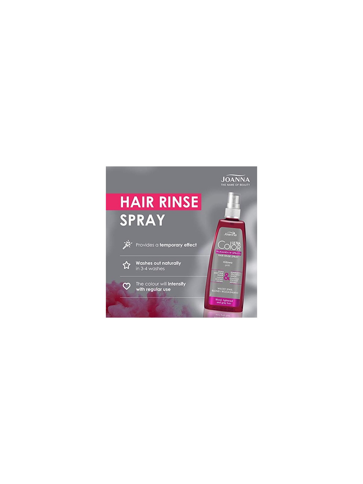 JOANNA Ultra Color System Hair Rinse Spray Pink spray risciacquo donando una sfumatura rosa Rosa 150ml