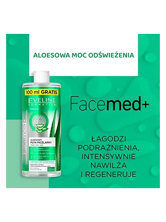 EVELINE Facemed fluido micellare all'aloe 3in1 rinfrescante lenitivo 400ml