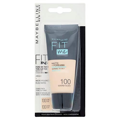 Maybelline Fit Me Matte Poreless Liquid Foundation 100 Warm Ivory 30ml donna