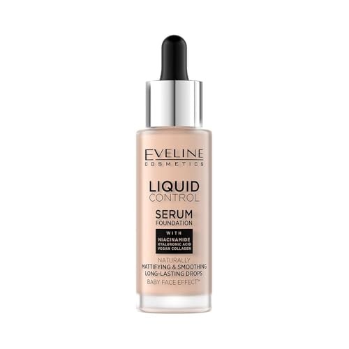 EVELINE Liquid Control HD Mattifying Drops Fondotinta viso opacizzante 002 Soft Porcelain Niacinamide 32ml