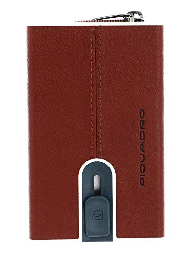 Piquadro Black Square Leather Card Holder Square Sliding System Brown unisex