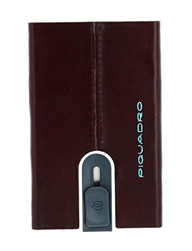 Piquadro Blue Square Leather Card Holder Square Sliding System with Money Clip PP5358B2R Mahogany uomo