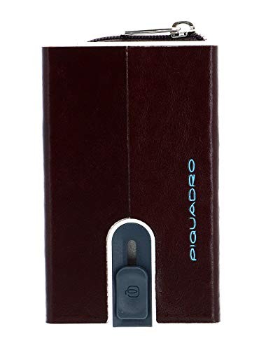 Piquadro Blue Square Leather Card Holder Square Sliding System with Zipped Coin Pocket PP5359B2RMO Mahogany uomo