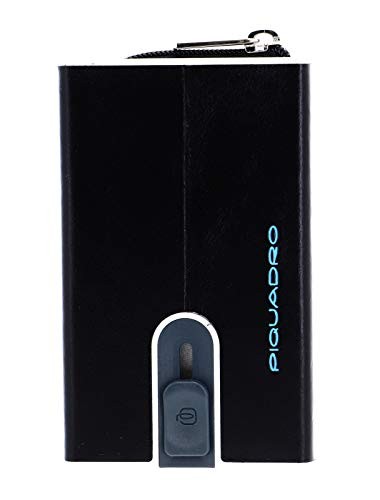 Piquadro Blue Square Leather Card Holder Square Sliding System with Zipped Coin Pocket PP5359B2RN Black uomo