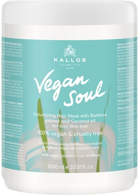 Kallos Vegan Soul Hair Mask Maschera idratante per capelli con bamb 1000ml Donna