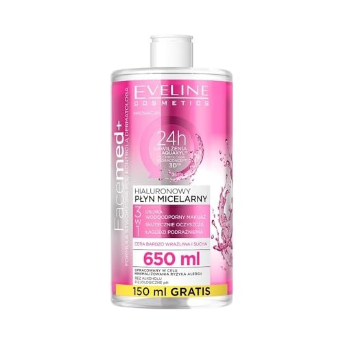 EVELINE Facemed fluido micellare ialuronico 3in1 per pelli molto sensibili e secche 650ml