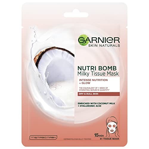 GARNIER Skin Naturals Milky Tissue Mask Maschera viso in tessuto con latte di cocco per pelli secche 320g Donna