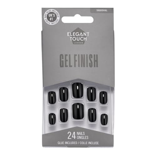 Elegant Touch CORE COLOUR nails with glue squoval midnight black 24 u Unisex