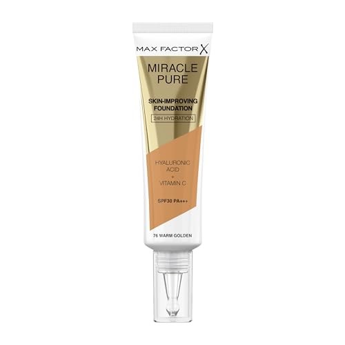 Max Factor MIRACLE PURE skinimproving foundation 24h hydration SPF30 76warm golden 30ml donna