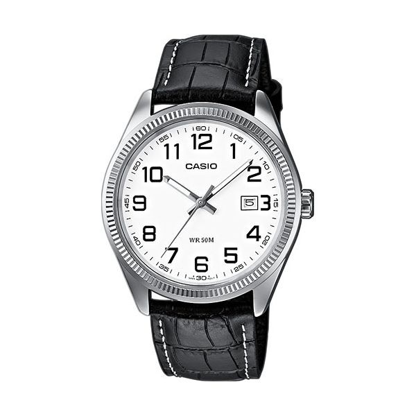 CASIO COLLECTION Mod. DATE. LEATHER - WHITE, NUMBERS
