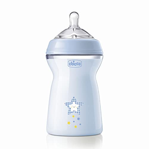 CHICCO NaturalFeeling Bottiglia di plastica 330ml con tettarella in silicone flusso veloce 6m Blu