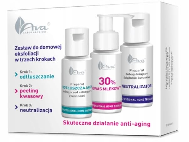 AVA LABORATORIUM SET Home Exfoliation Set preparato sgrassante 50ml acido lattico 30 50ml neutralizzante 50ml