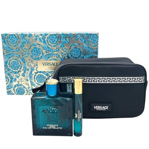 Versace Eros Pour Homme Giftset 110ml eau de toilette Spray 100ml-eau de toilette Spray 10ml-Black Trousse
