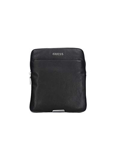 Guess Scala Leather Flat Top Zip Crossbody Bag Black uomo