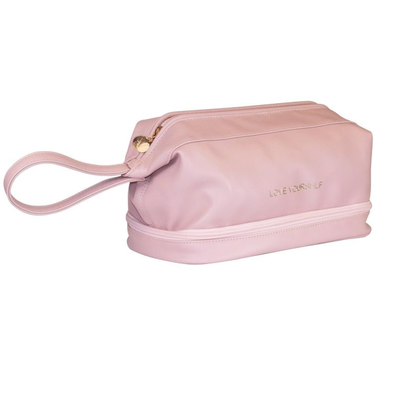 INTER-VION Borsa cosmetica rigida con organizer Grande Rosa